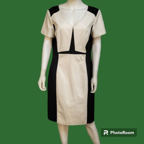 Antonio MELANI monochrome color block tailored sheath office dress Large - Picture 1 of 9